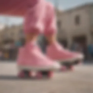 Skater showcasing personal style with bubble gum pink Nikes