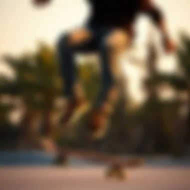 Skateboarder performing tricks while wearing skinny fit double knee Dickies.