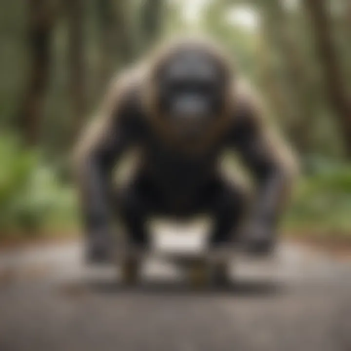 Artistic depiction of the Skunk Ape legend within skate culture