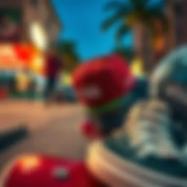 Vibrant Street Scene of Skate Culture A trendy street scene showcasing Vans and snapbacks