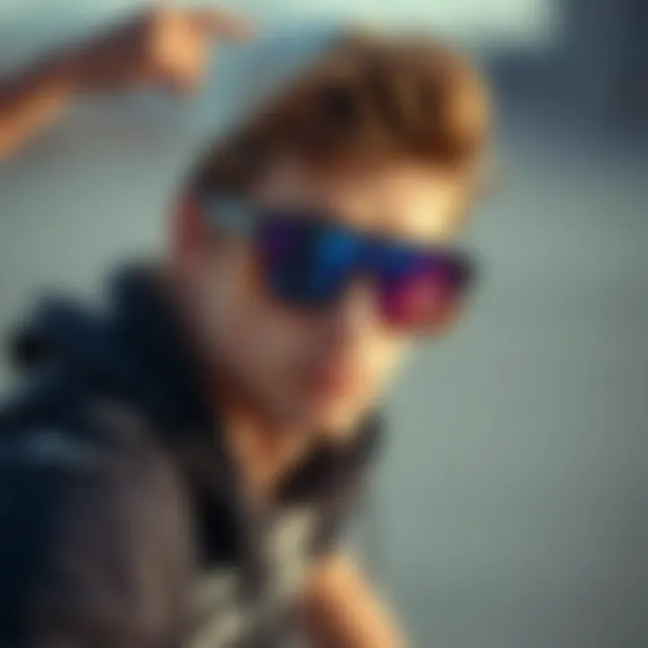Skateboarder wearing stylish sunglasses