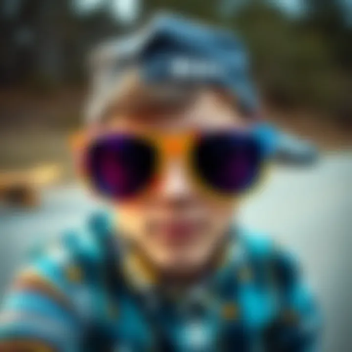 Colorful sunglasses paired with skateboard attire