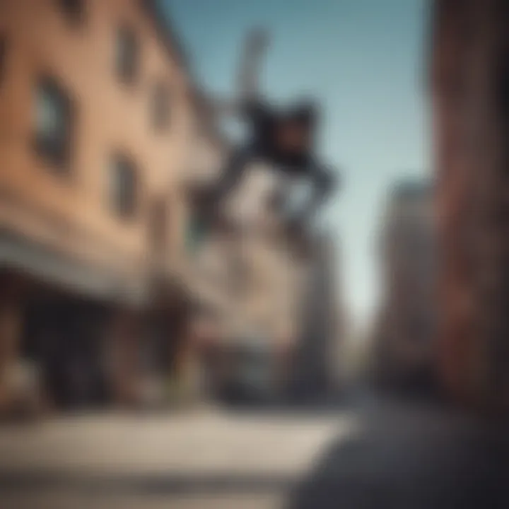 Skater executing a trick on a vibrant urban backdrop