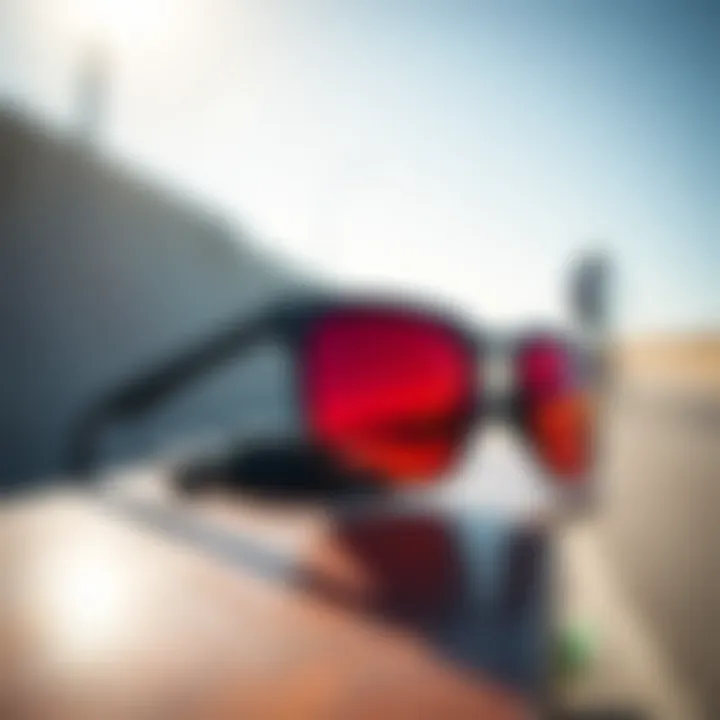 The Intersection of Fashion and Function Artistic representation of black and orange Oakley sunglasses on a skateboard