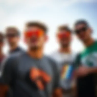 Unity in Style: The Skateboarding Community Group of skateboarders showcasing black and orange Oakley sunglasses