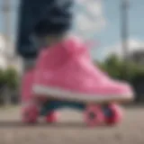 Vibrant bubble gum pink Nikes on a skateboard