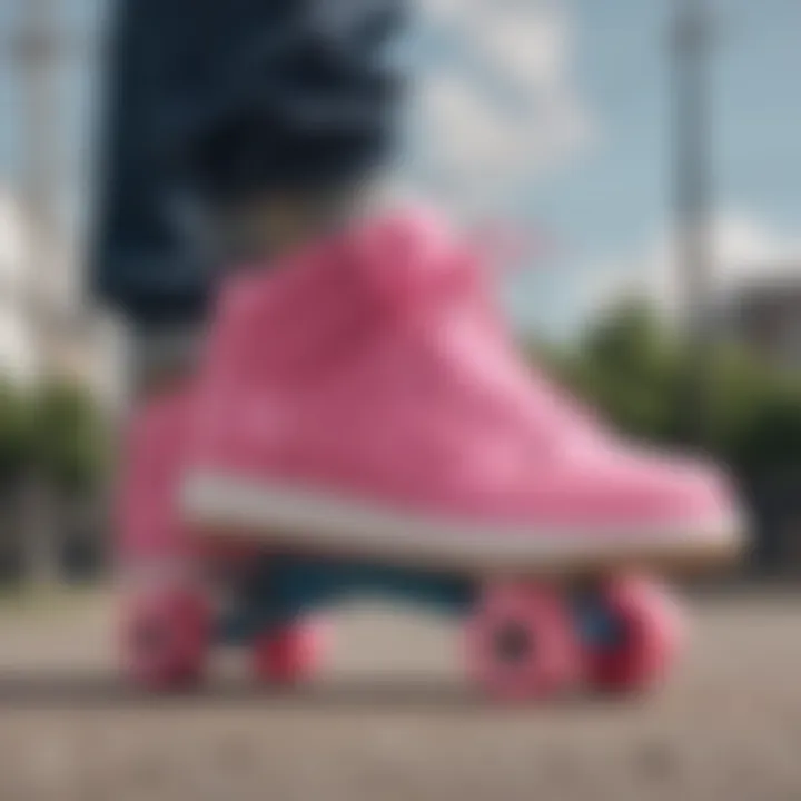 Vibrant bubble gum pink Nikes on a skateboard