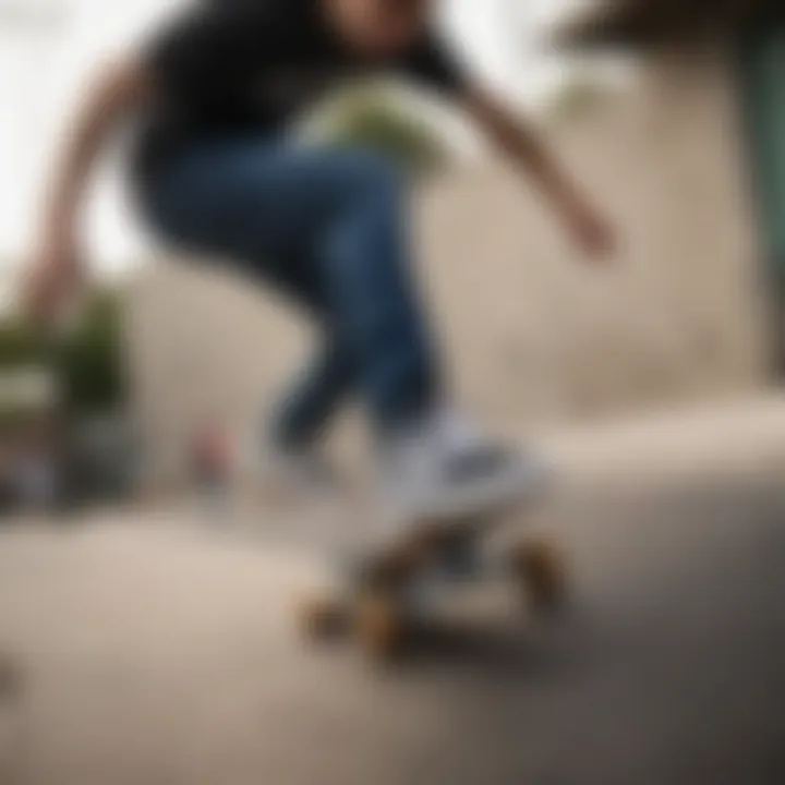 Skateboarder performing tricks while wearing platform checkered Vans.