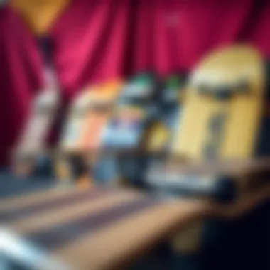 Artistic Display of Cruiser Decks An artistic arrangement of cruiser decks against a colorful backdrop