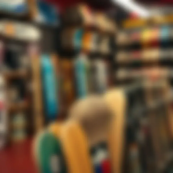 Exploring Cruiser Deck Options at a Skate Shop Different styles and sizes of cruiser decks displayed in a skate shop