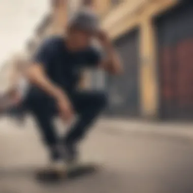 Skateboarder wearing the Brixton Oath Snapback in an urban environment.