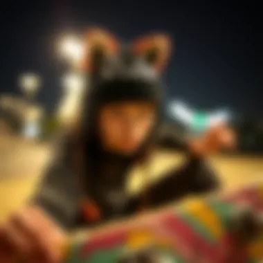 Artistic Representation of Skateboard Culture Artistic representation of skateboard culture featuring cat ear beanies