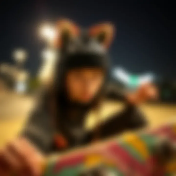 Artistic Representation of Skateboard Culture Artistic representation of skateboard culture featuring cat ear beanies