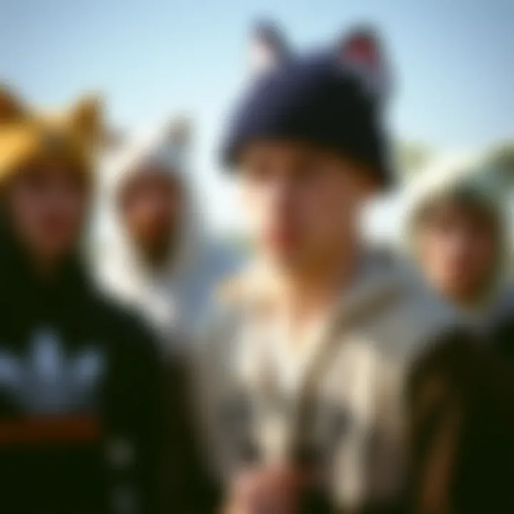 Group Identity in Skateboarding with Cat Ear Beanies Group of skateboarders expressing their identity with cat ear beanies