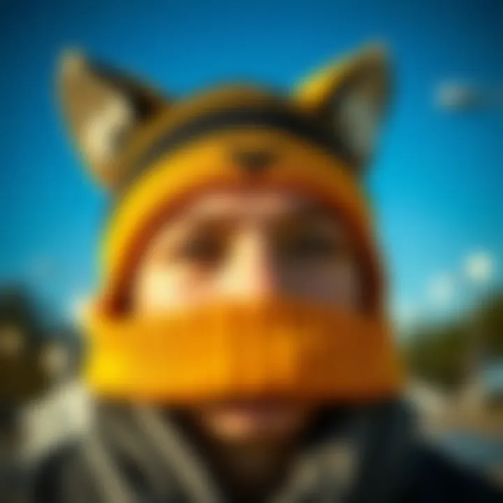 Unique Design of Beanie with Cat Ears Close-up of a beanie with cat ears showcasing its unique design