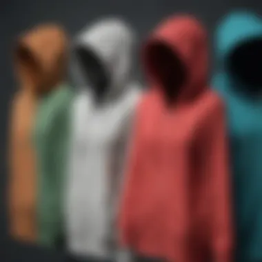 Diverse color options of zip hoodies displayed