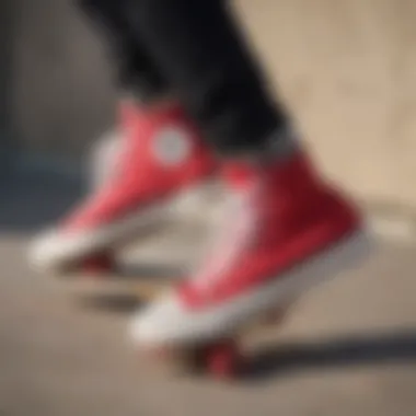 Creative expression through red and black Chucks in skateboarding