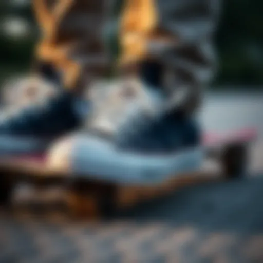Converse Shoes and Their Role in Skateboarding A close-up of Converse shoes on a skateboard