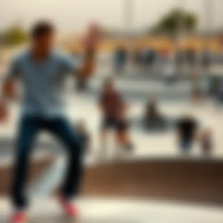 A vibrant skate park filled with skaters showcasing their style