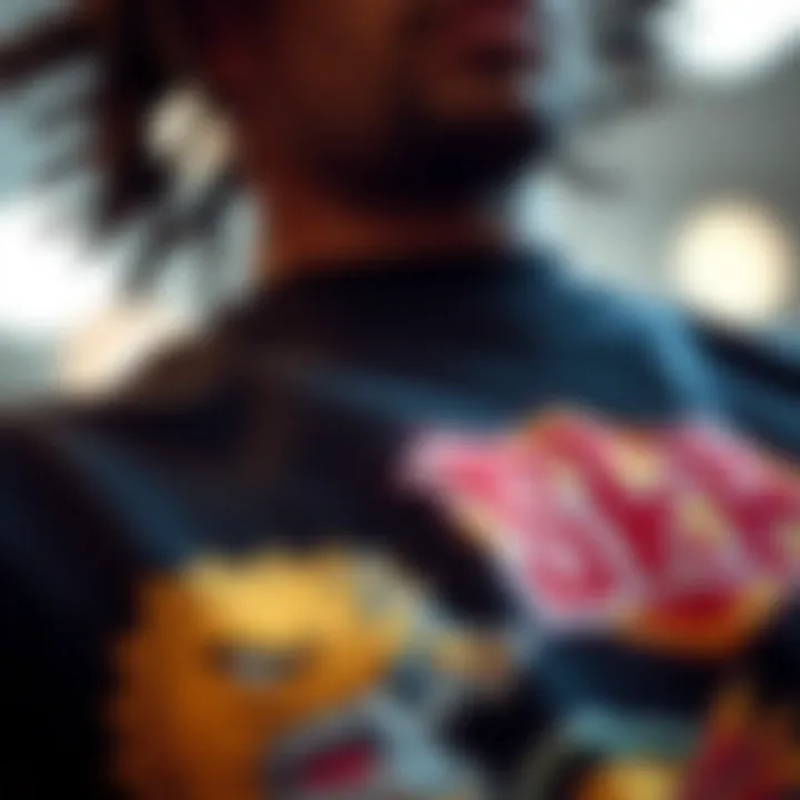 Artistry in Graphic Tee Design Close-up of intricate graphic designs highlighting craftsmanship and creativity