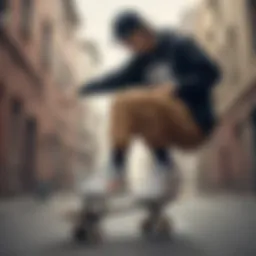 A skateboarder in oversized Nike apparel showcasing urban style.