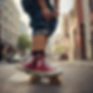 Skateboarder wearing knee-high Converse in an urban setting