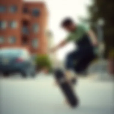 Skateboarder with Chunky Glasses Skateboarder wearing chunky glasses during a trick