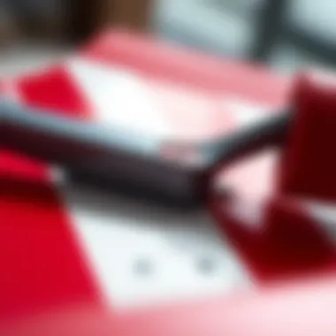 Detail of Skateboard Deck Design Close-up of a skateboard deck with red and white design elements