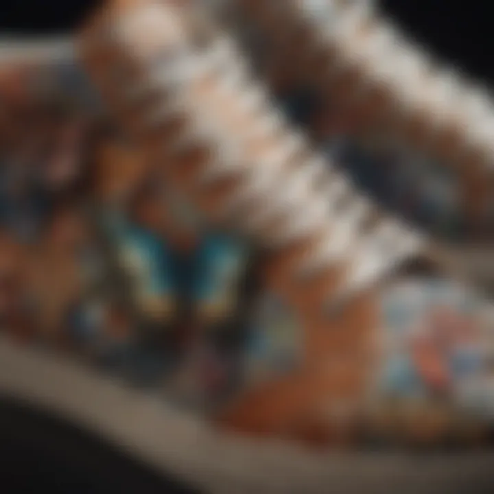 Close-up of intricate butterfly artwork on sneakers