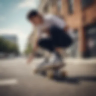 Skateboarder showcasing butterfly-themed vans