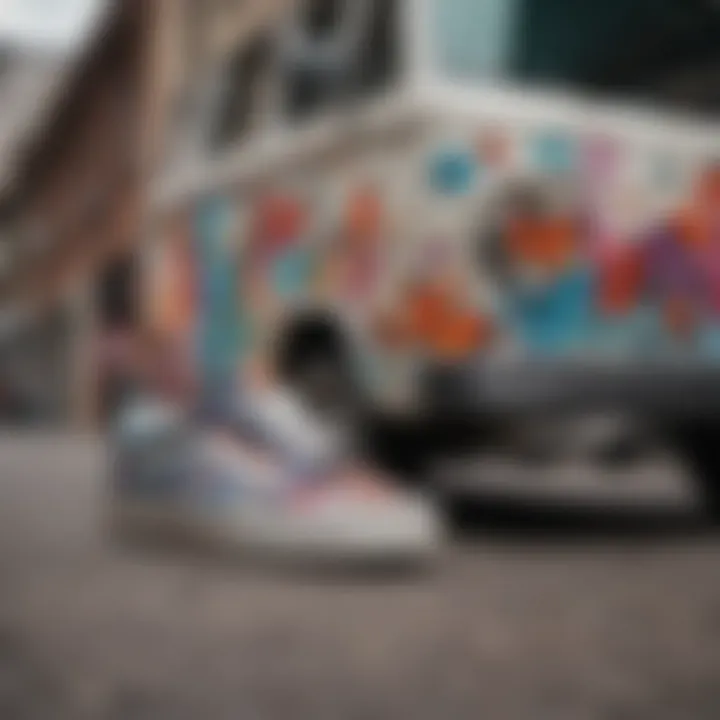 Vans with butterfly designs displayed in urban setting