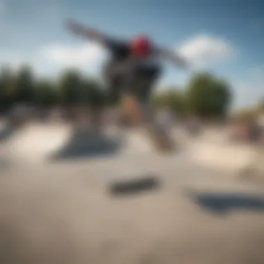 A vibrant skatepark scene showcasing various street skating styles