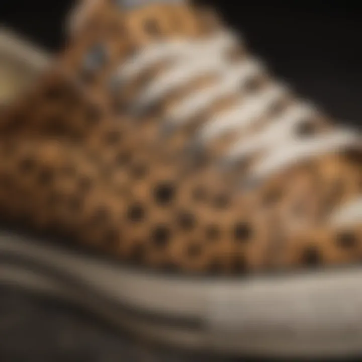 Close-up of cheetah print design on Converse shoes