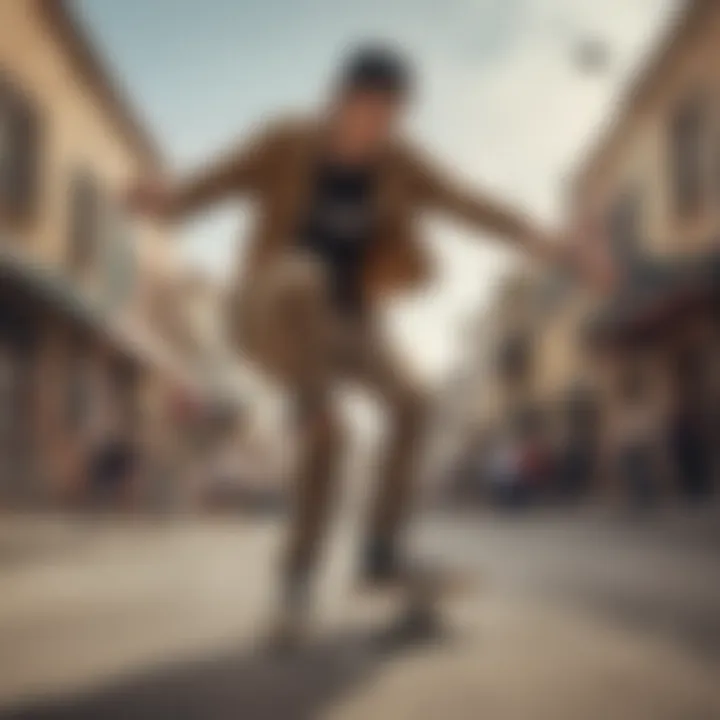 Skateboarder performing tricks in cheetah print Converse