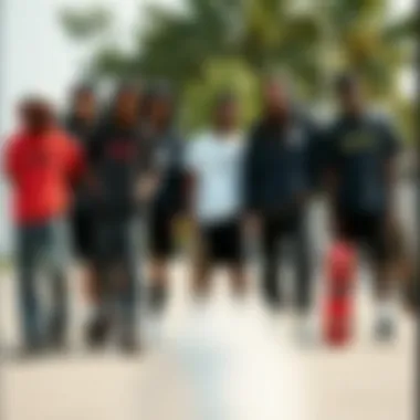 Unity Through Style in the Skateboarding Community A diverse group of skateboarders wearing branded streetwear