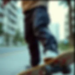 Durable fabric showcasing skateboard pants