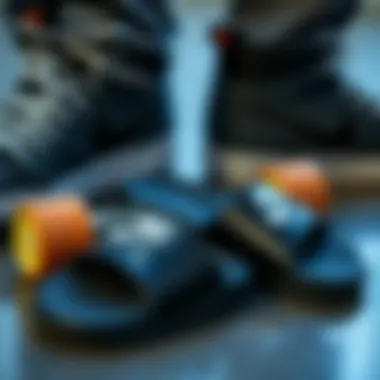 Integration of Black Nike Slides with Skateboarding Gear A pair of black Nike slides next to skateboarding gear