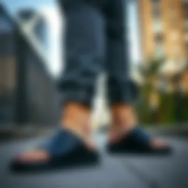 Urban Style Featuring Black Nike Slides Stylish outfit featuring black Nike slides in an urban setting