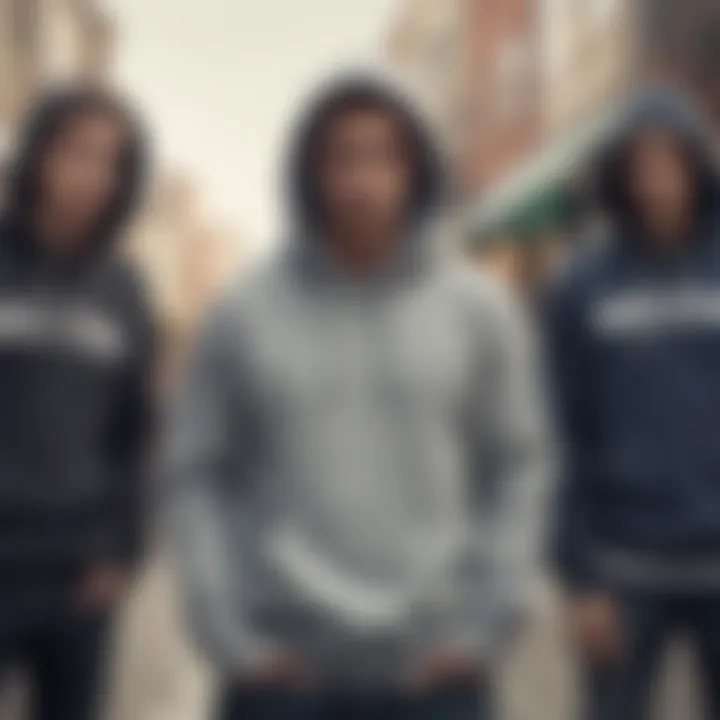 A group of friends gathered, each sporting different styles of pull over hooded sweatshirts, emphasizing personal expression.