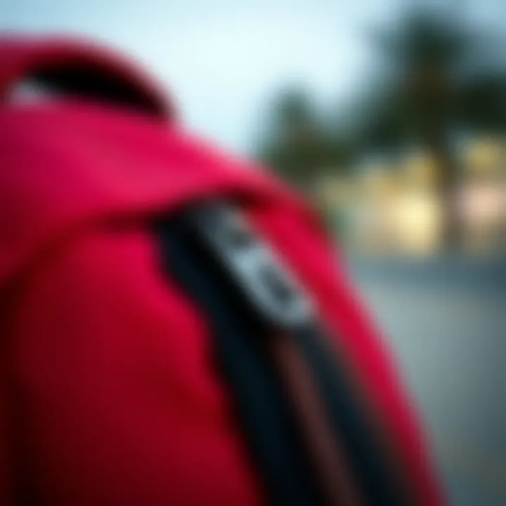 Durable Material and Zippers of Red Mini Backpack Close-up of the red mini backpack's durable material and zippers