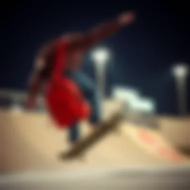 Skateboarder with Red Mini Backpack in Action A skateboarder wearing the red mini backpack during a trick