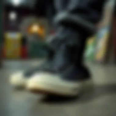 Historical advertisement featuring black Converse shoes