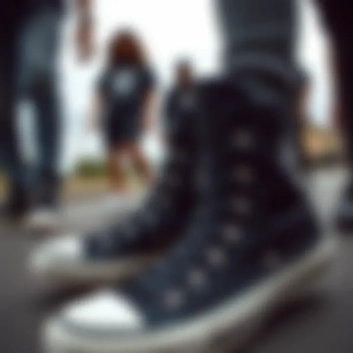 Group of skaters wearing black Converse high tops