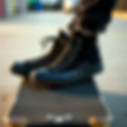 Black Converse high tops on skateboard deck