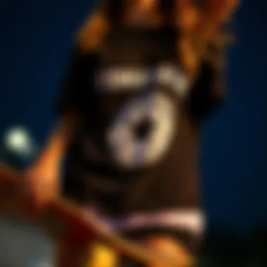 Converse in Skateboard Fashion A stylish Converse t-shirt integrated into a skateboard-themed fashion ensemble.