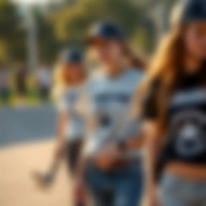 Female Skateboarders in Converse A group of female skateboarders wearing Converse t-shirts during a skateboarding event.