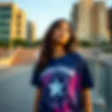 Urban Skate Park Vibe with Converse A vibrant Converse t-shirt showcased in an urban skate park setting.