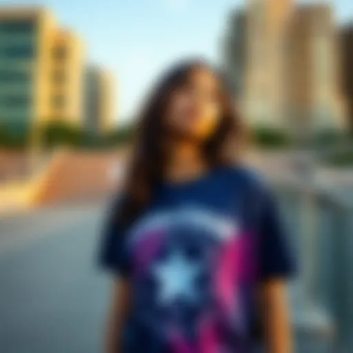 Urban Skate Park Vibe with Converse A vibrant Converse t-shirt showcased in an urban skate park setting.