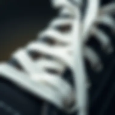 Textural Details of White Round Laces Close-up view of white round laces threaded through a skateboard shoe, showcasing their texture