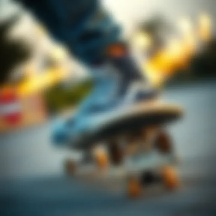 Skater Executing a Trick with Style A skater performing a trick on a skateboard, highlighting the footwear with white round laces